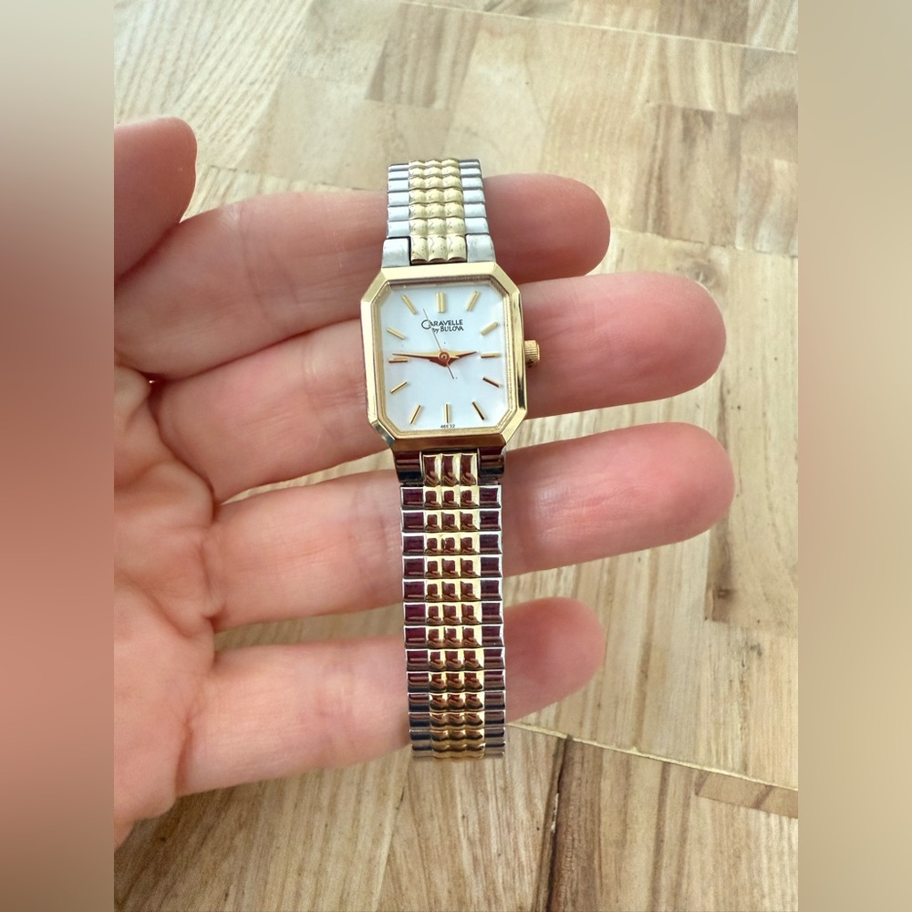 Caravelle by Bulova ladies hexagonal two tone dress watch NEW BATTERY